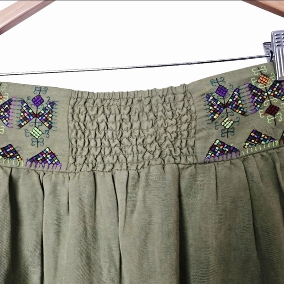 Maeve Anthropologie A-Line Cotton Linen Embroidered Utility Skirt, Green, Size 6 - Picture 8 of 11